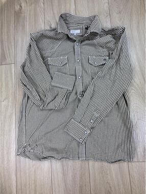 Blue Ranchwear Western Shirt Mens XL Black Tan Plaid Pearl Snap Cowboy